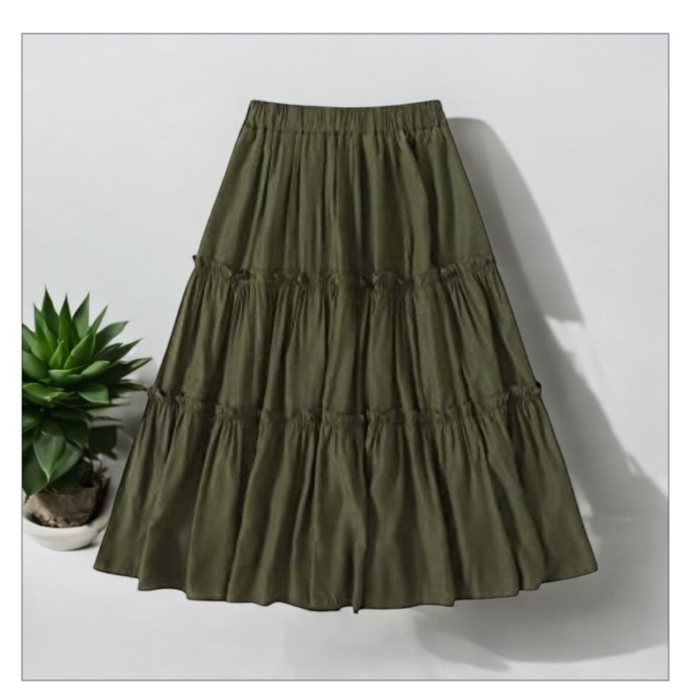 Boutique -Olive Green Tier Ruffle Hem Layer
Maxi Skirt-NWOT-Sz L-Boho-Gypsy - Picture 7 of 11